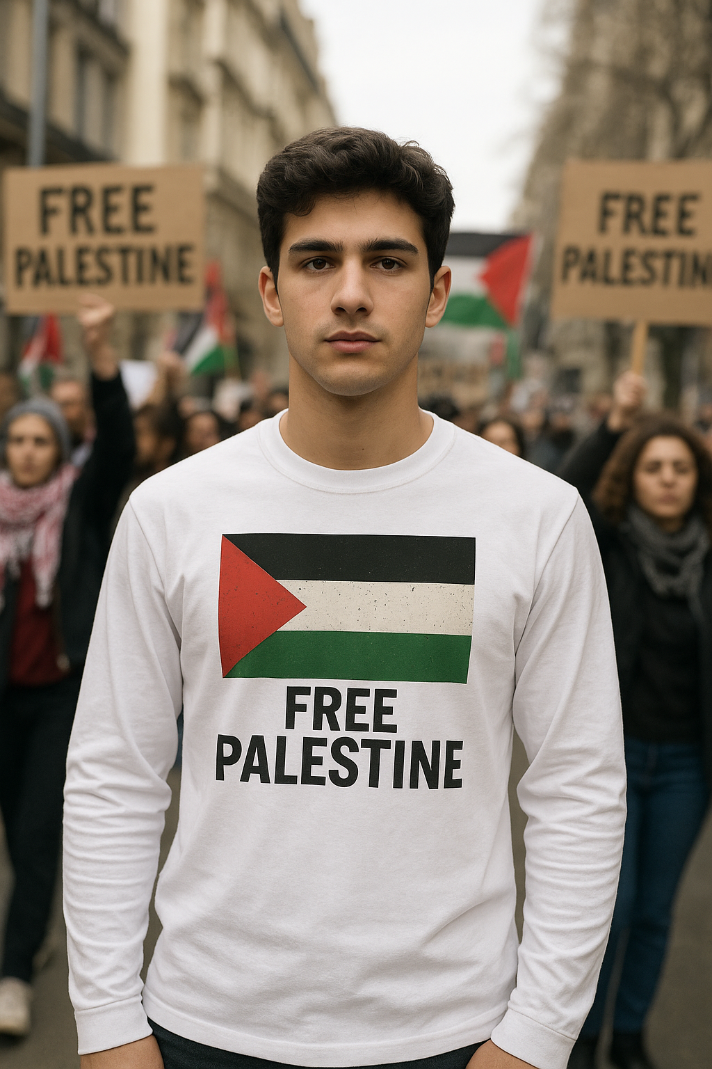 Maglietta bianco a maniche lunghe Free Palestine - Unisex in cotone