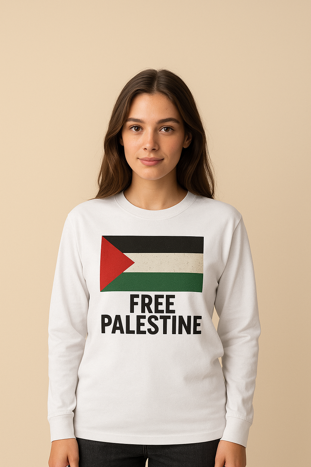 Maglietta bianco a maniche lunghe Free Palestine - Unisex in cotone