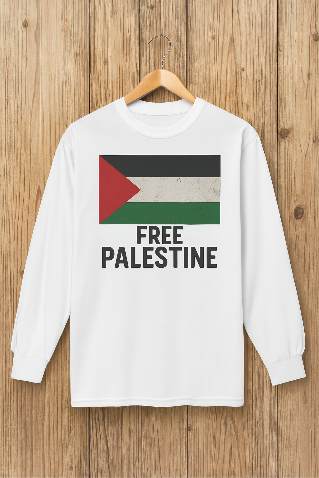 Maglietta bianco a maniche lunghe Free Palestine - Unisex in cotone